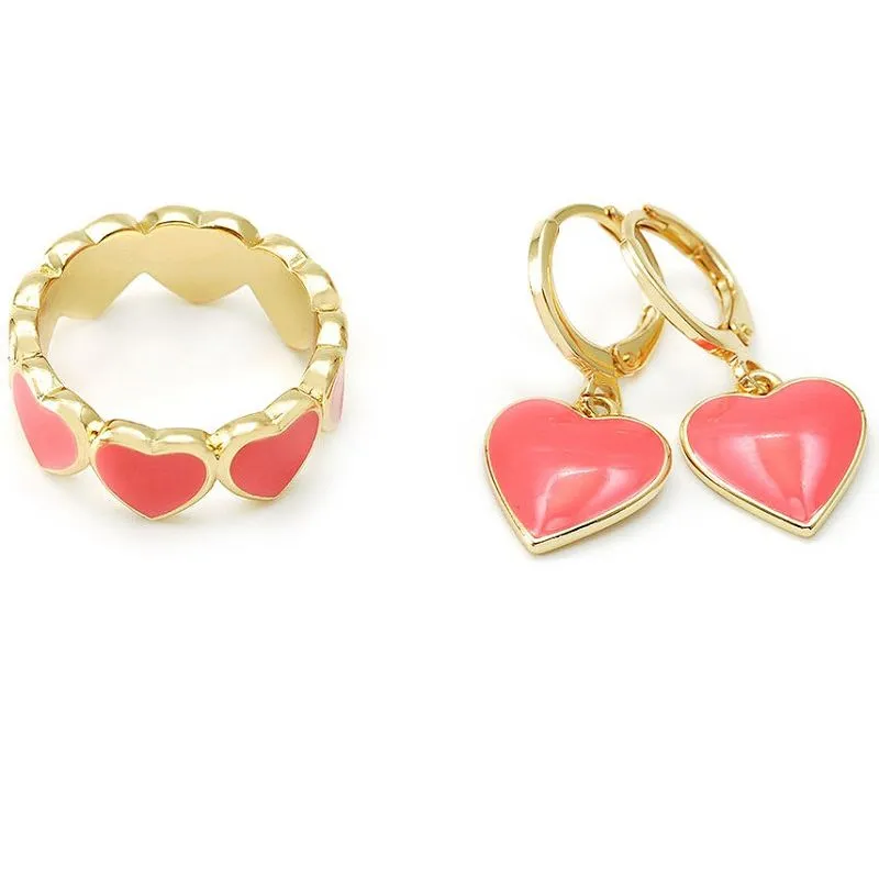 Koralų emalio širdies papuošalų rinkinys
