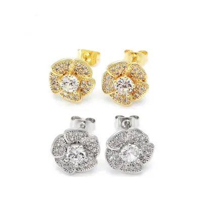 Vintažiniai auksu ir rodiu dengti gėlių auskarai