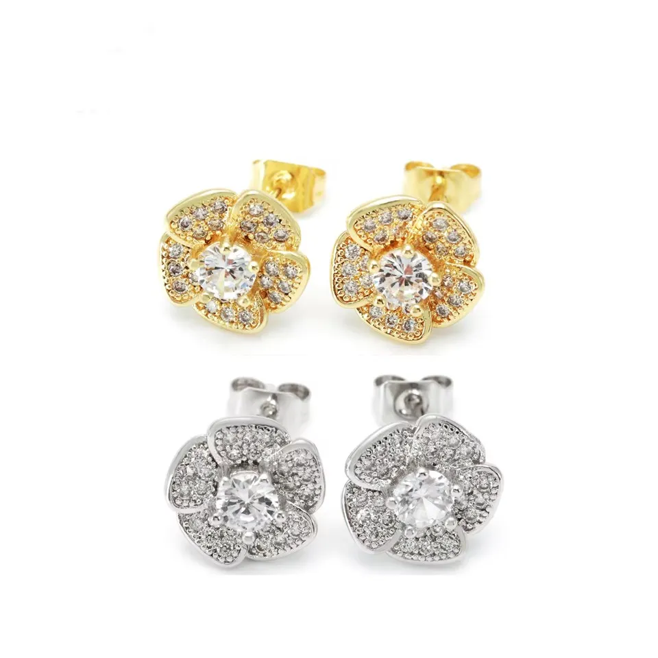 Vintažiniai auksu ir rodiu dengti gėlių auskarai